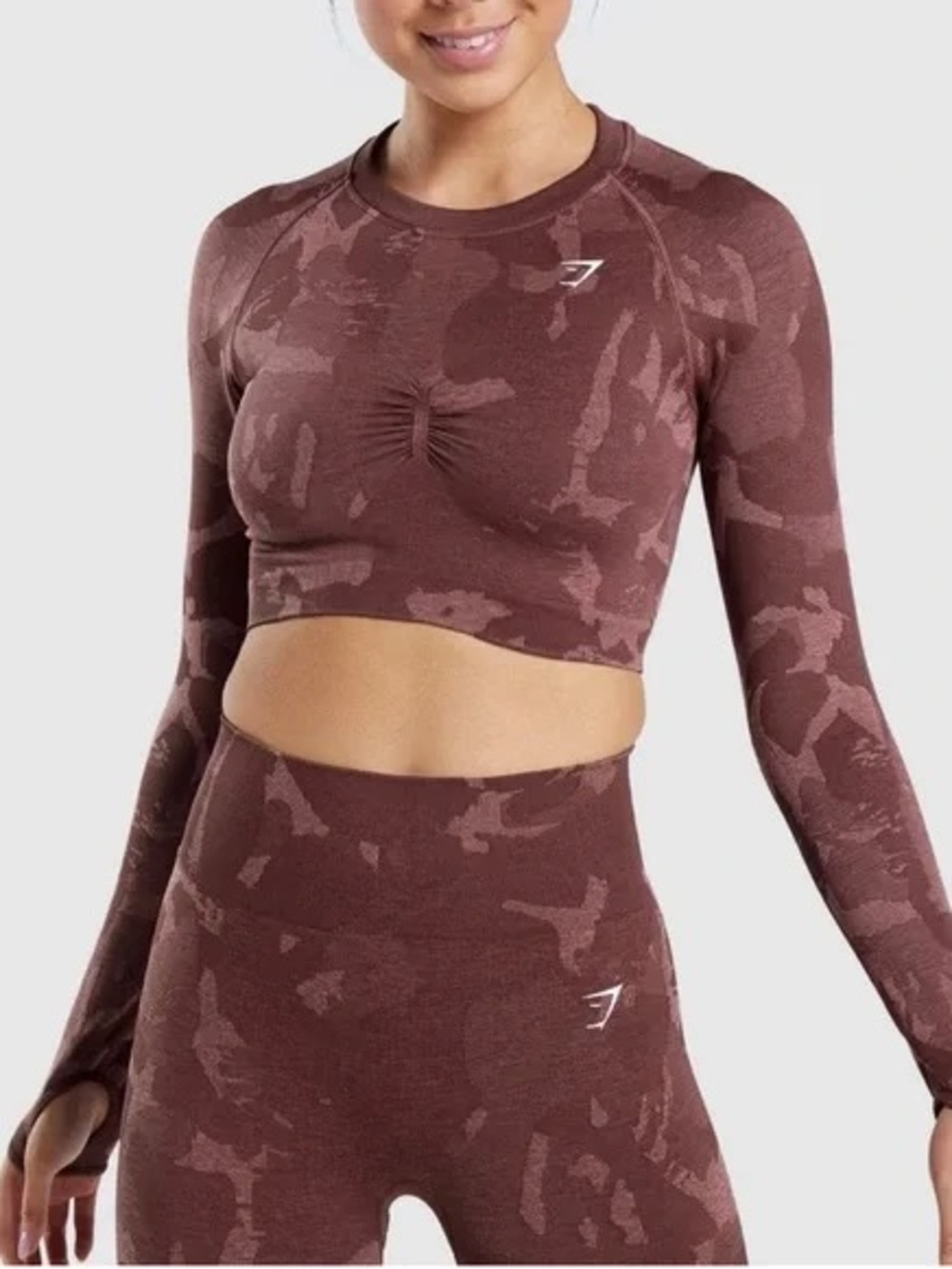 Gymshark Women's Long Sleeve Crop Top in Mauve Camouflage